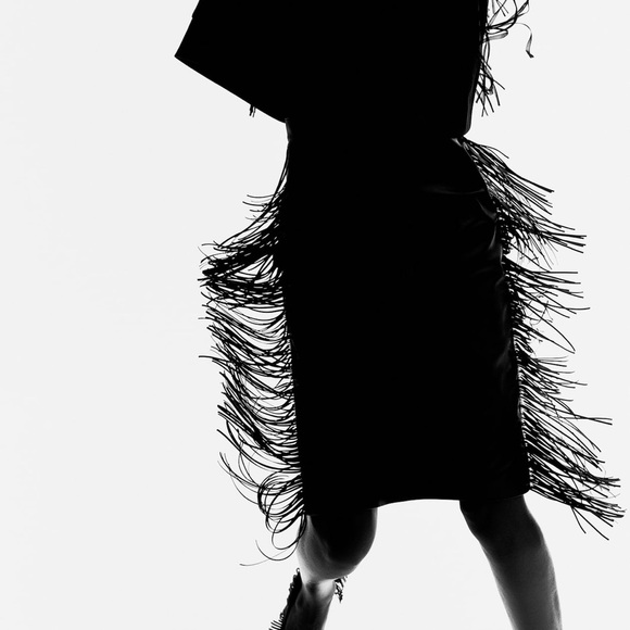 H&M NWT COATED SKIRT WITH FRINGE - Picture 1 of 7